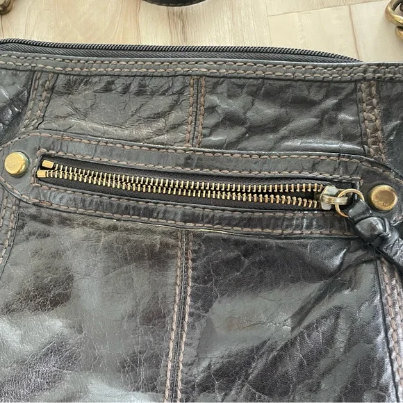 Vintage Fossil Black Leather Crossbody Bag Chain Strap - Picture 3 of 7